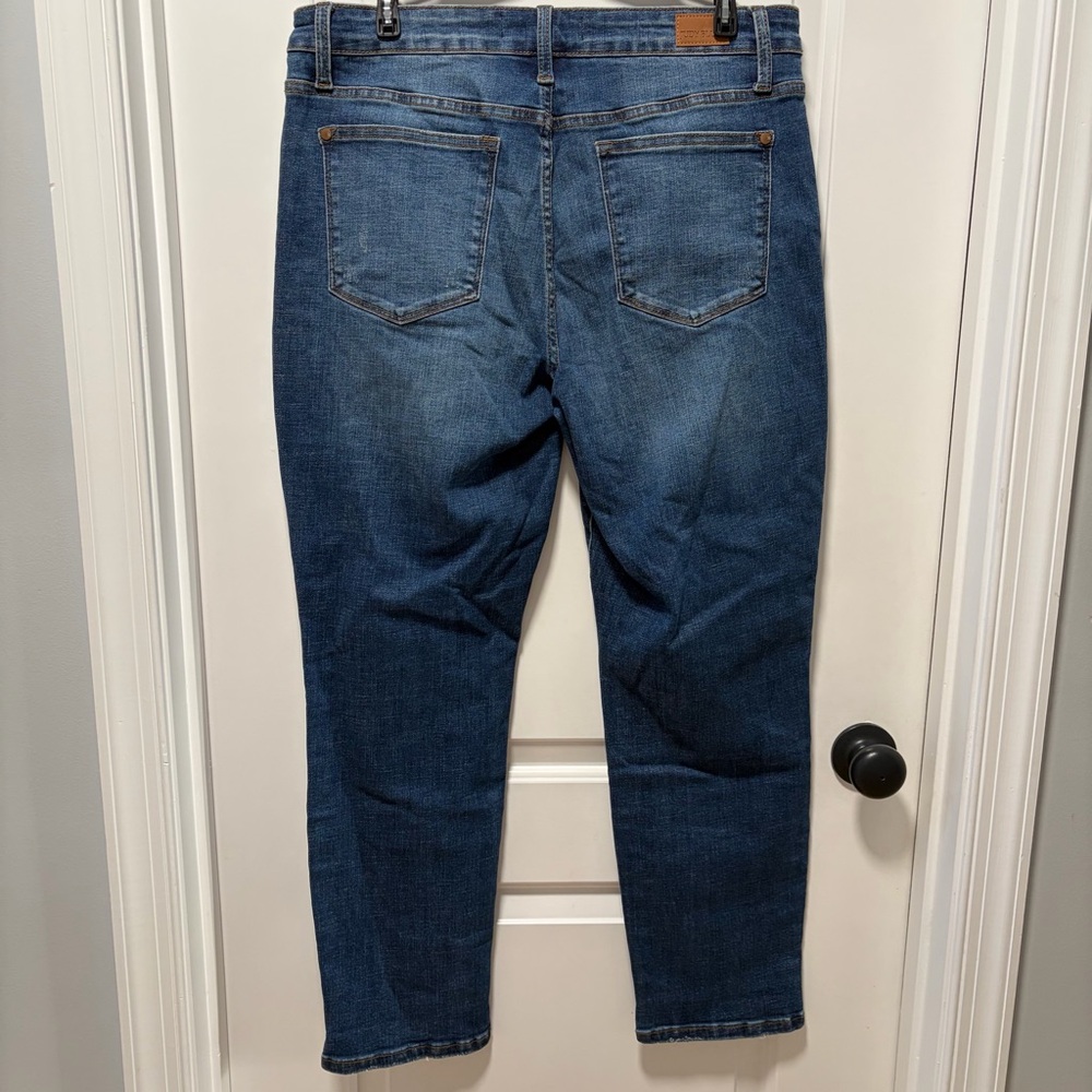 Judy Blue Boyfriend Fit‎ Jeans size 13 Waist 31 Distressed Waffle Thermal Patch - Picture 12 of 13